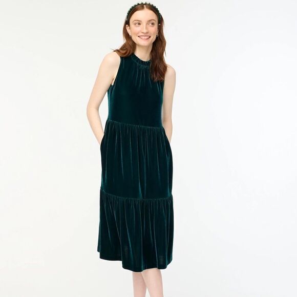 J Crew Velvet Tiered Midi Dress NWT - Picture 1 of 7